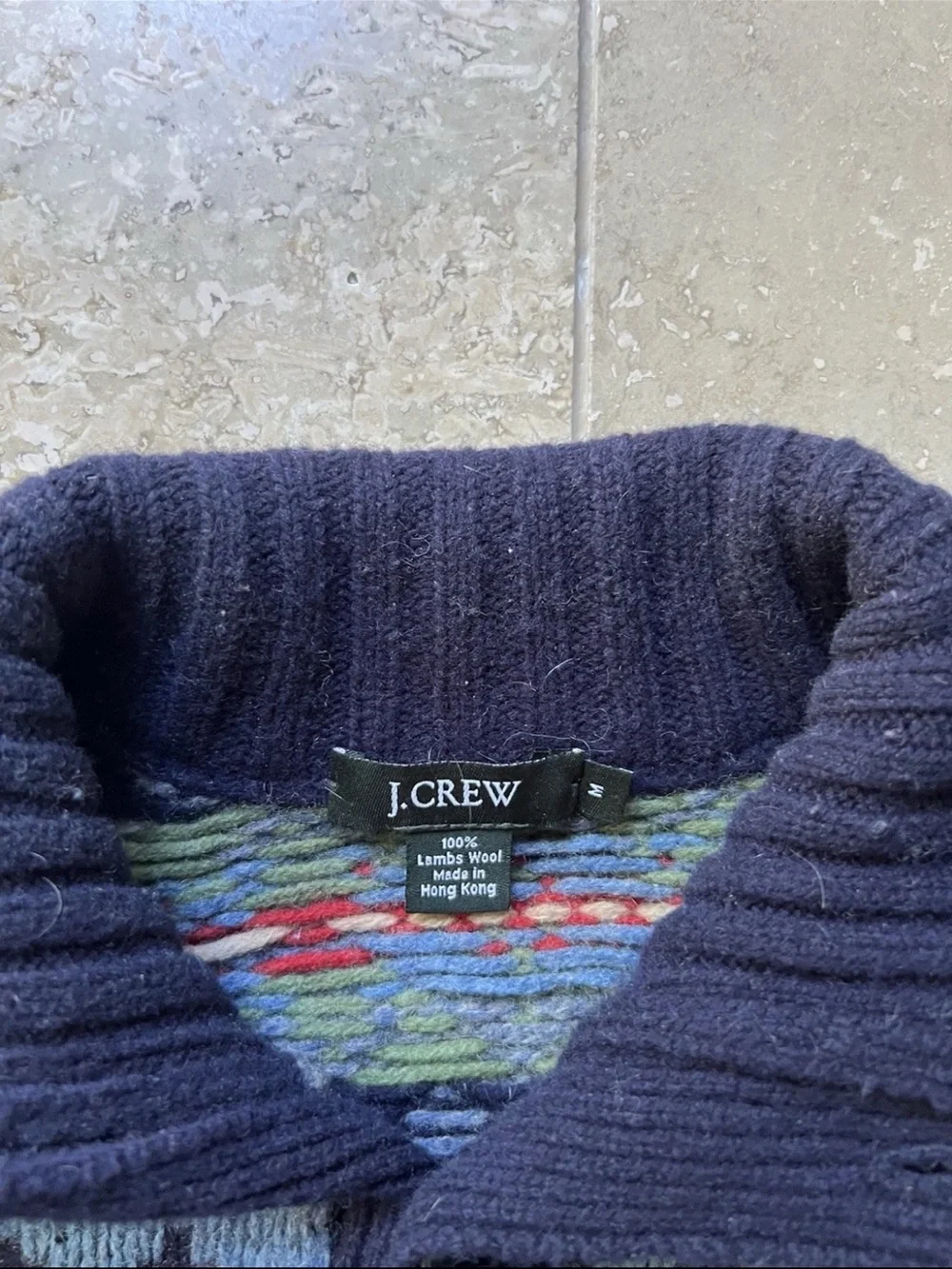 VTG J Crew Fair Isle Multi-color Henley Pullover Lambswool Sweater Size Medium